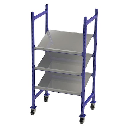 Mobile Gravity Flow Rack, 28 in D, 36 in W, 3 Shelves, Blue MPN:FCMTPS40283