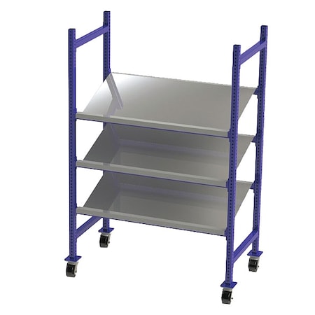 Mobile Gravity Flow Rack, 28 in D, 52 in W, 3 Shelves, Blue MPN:FCMTPS52283