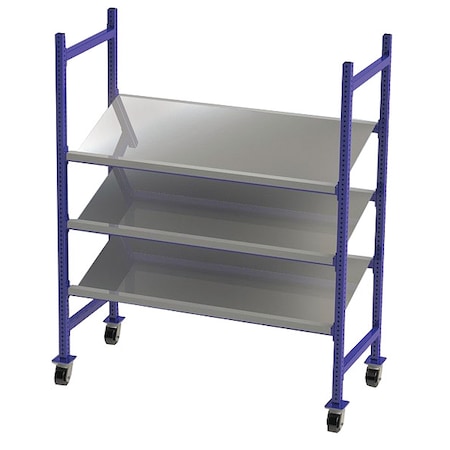 Mobile Gravity Flow Rack, 28 in D, 60 in W, 3 Shelves, Blue MPN:FCMTPS64283