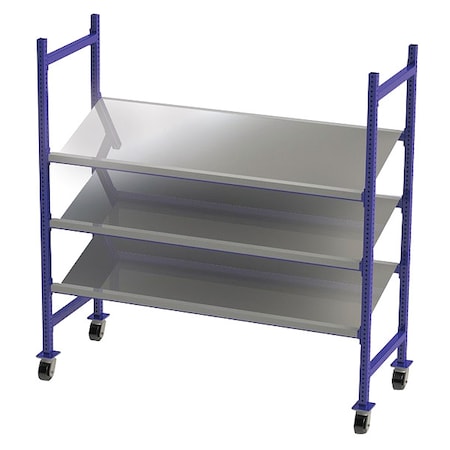 Mobile Gravity Flow Rack, 28 in D, 76 in W, 3 Shelves, Blue MPN:FCMTPS76283