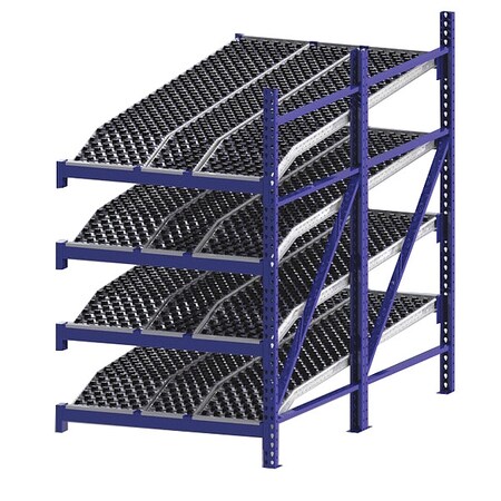 Add-On Gravity Flow Rack, 96 in D, 48 in W, 4 Shelves, Blue MPN:RR99K2W4X8-A