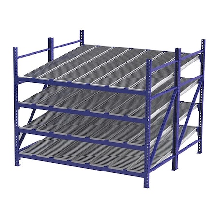 Starter Gravity Flow Rack, 96 in D, 96 in W, 4 Shelves, Blue MPN:RR99S2R8X8-S
