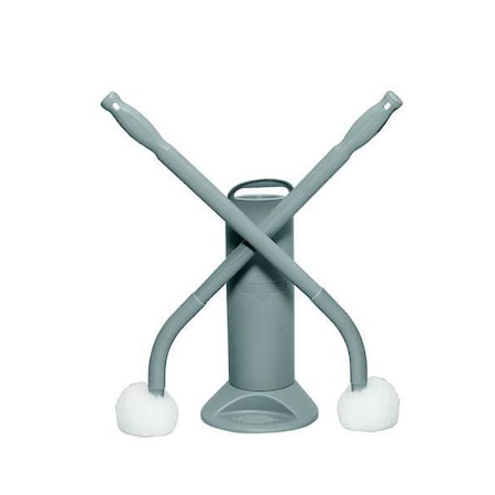 Toilet Brush with Caddy, 22 1/2 in L Handle, 3 1/2 in L Brush, White, Plastic, 26 in L Overall MPN:BSWHR