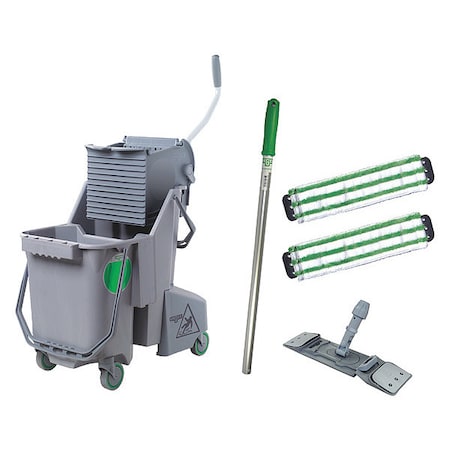 24 in L Desk and Table Cleaning Kit, Clip-On Connection, Cut-End, Gray/Green, Microfiber MPN:CK047