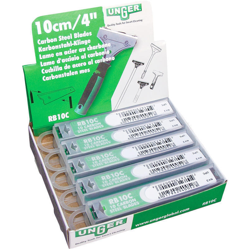 Unger 4in Replacement Scraper Blades - 4in Length - Reversible - Carbon Steel - Silver Gray - 10/Pack - 1 Carton MPN:RB10CCT