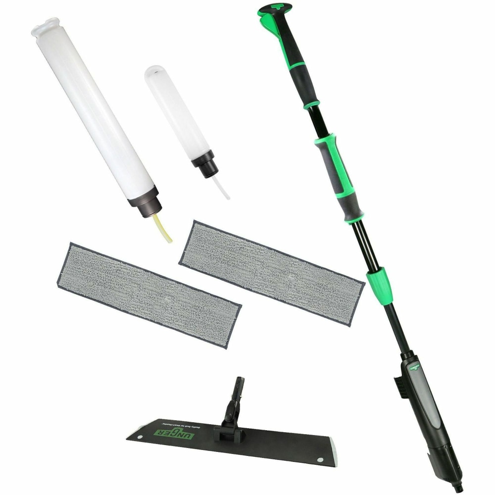 Unger Excella Floor Cleaning Straight Kit - For Floor - Ergonomic, Portable, Washable, Reusable, Handle - MicroFiber - Green, Black - 1 Carton MPN:EFKT8