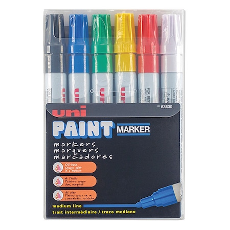 Permanent Marker, Medium Tip, Black, Blue, Green, Red, White, Yellow Color Family, Paint, 6 PK MPN:63630