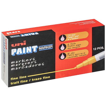 Permanent Marker, Fine Tip, Yellow Color Family, Paint, 12 PK MPN:63705