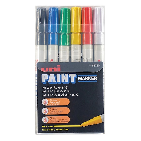 Permanent Marker, Fine Tip, Black, Blue, Green, Red, White, Yellow Color Family, Paint, 6 PK MPN:63720