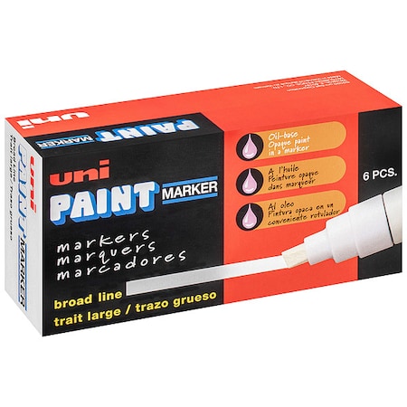 Permanent Marker, Large Tip, White Color Family, Paint, 6 PK MPN:63743