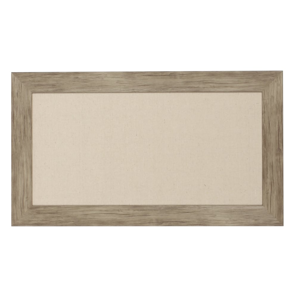 DesignOvations Beatrice Non-Magnetic Framed Linen Fabric Pinboard, 13in x 23in, Tan, Rustic Brown Plastic Frame MPN:209368