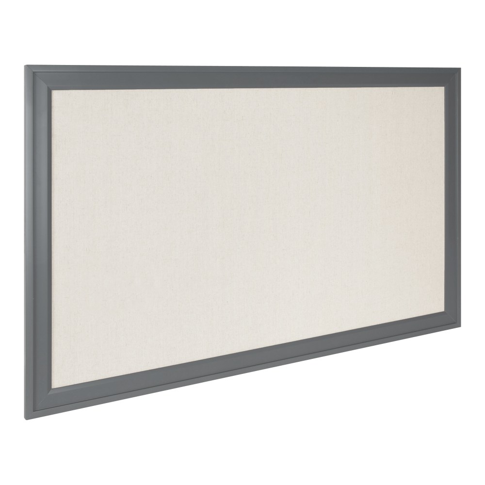 DesignOvations Bosc Non-Magnetic Framed Linen Fabric Pinboard, 27-1/2in x 43-1/2in, Beige, Gray Plastic Frame MPN:217402