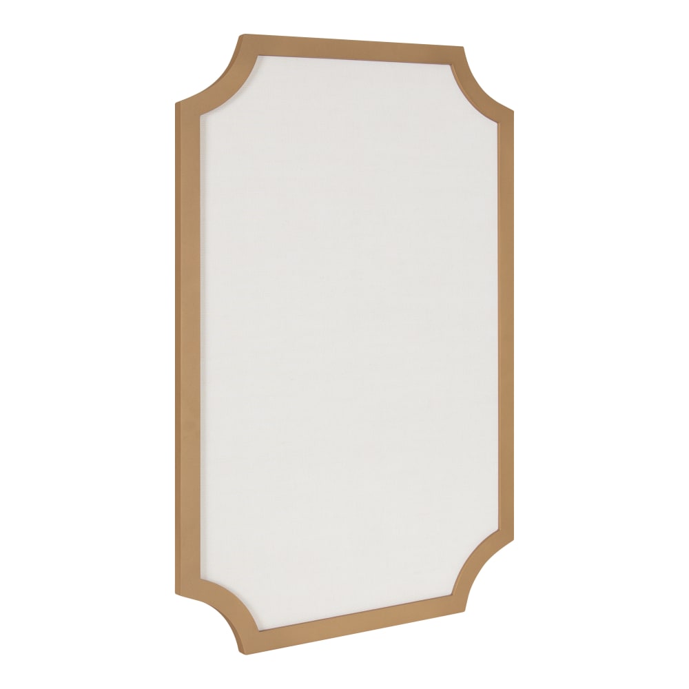 Kate and Laurel Holbrook Non-Magnetic Scalloped Rectangle Framed Pinboard, Fabric, 24in x 36in, Off-White, Gold Wood Frame MPN:218353