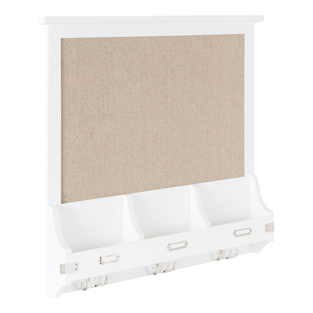 Kate and Laurel Stallard Non-Magnetic Pinboard With Hooks, 24in x 24in, Tan, White Wood Frame MPN:218513