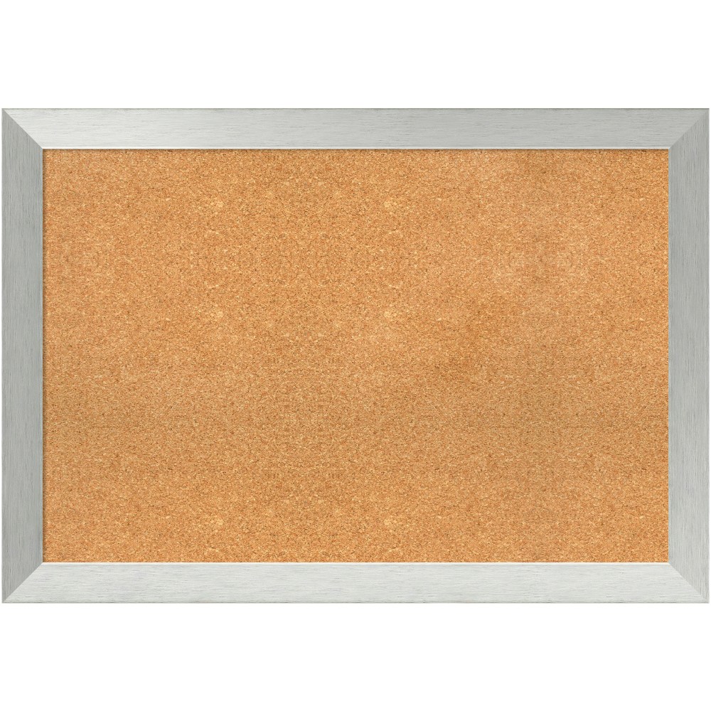 Amanti Art Cork Bulletin Board, 28in x 40in, Natural, Brushed Sterling Silver Wood Frame MPN:A42703982814