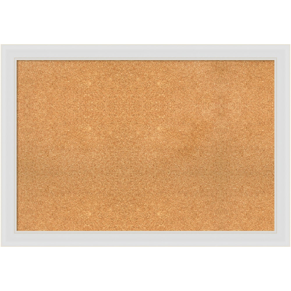 Amanti Art Rectangular Non-Magnetic Cork Bulletin Board, Natural, 40in x 28in, Flair Soft White Plastic Frame MPN:A42705383219