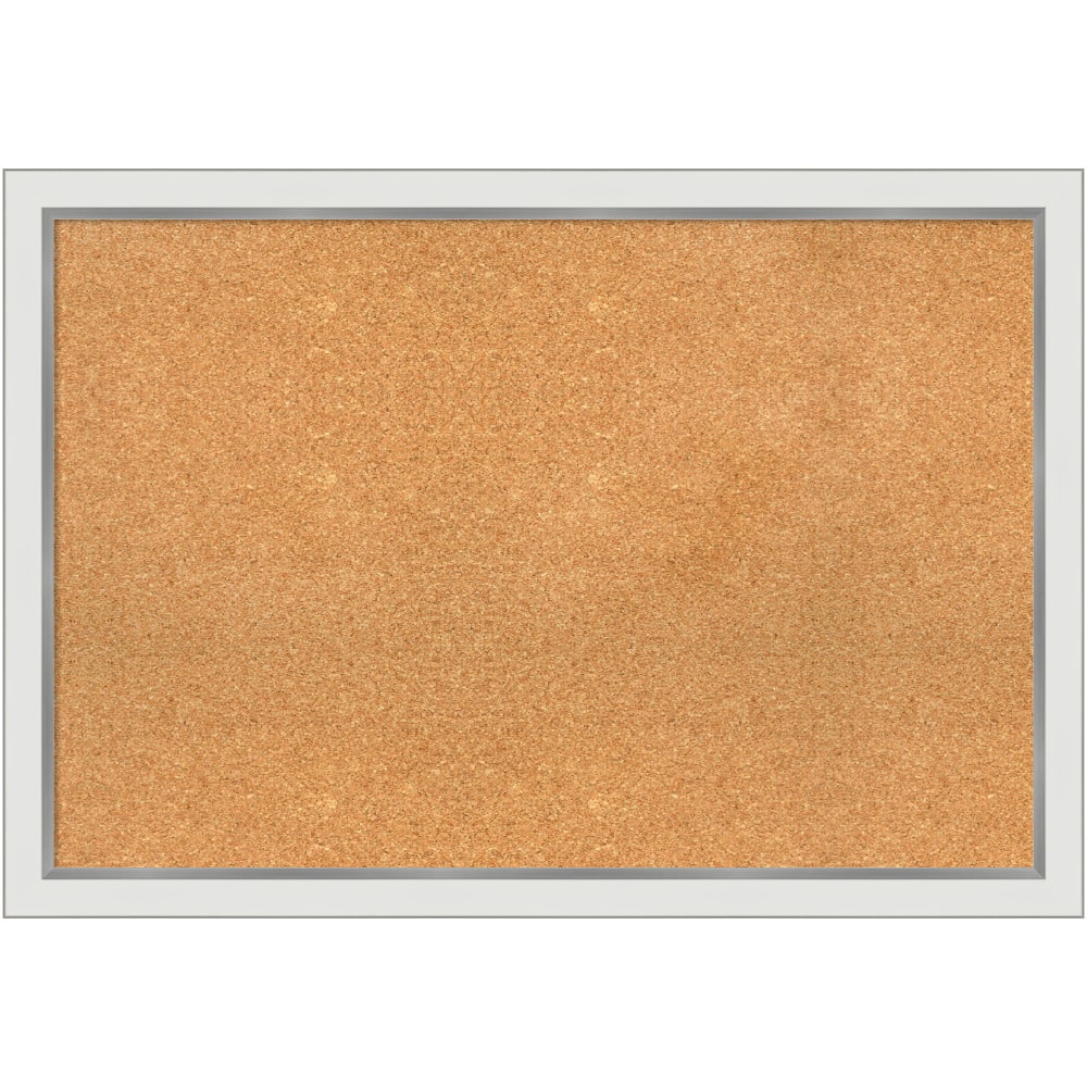 Amanti Art Rectangular Non-Magnetic Cork Bulletin Board, Natural, 39in x 27in, Eva White Silver Narrow Plastic Frame MPN:A42705383220