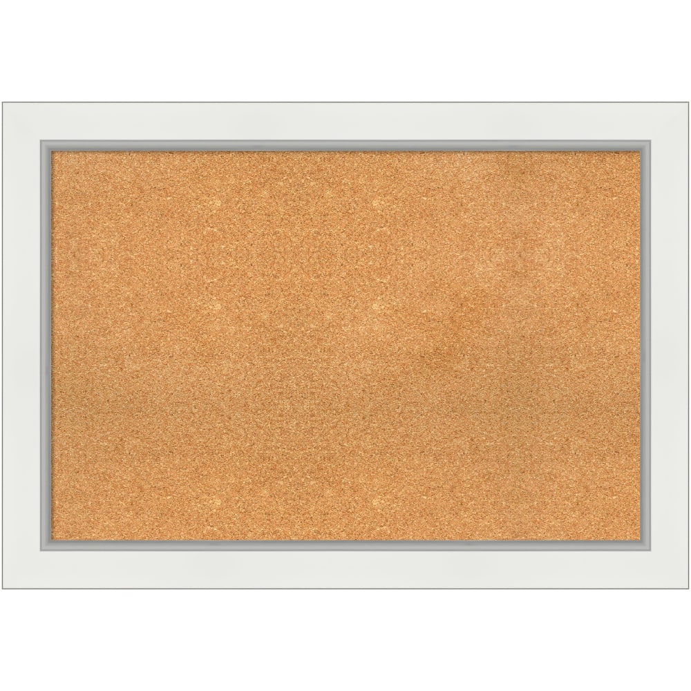 Amanti Art Rectangular Non-Magnetic Cork Bulletin Board, Natural, 41in x 29in, Eva White Silver Plastic Frame MPN:A42705383222