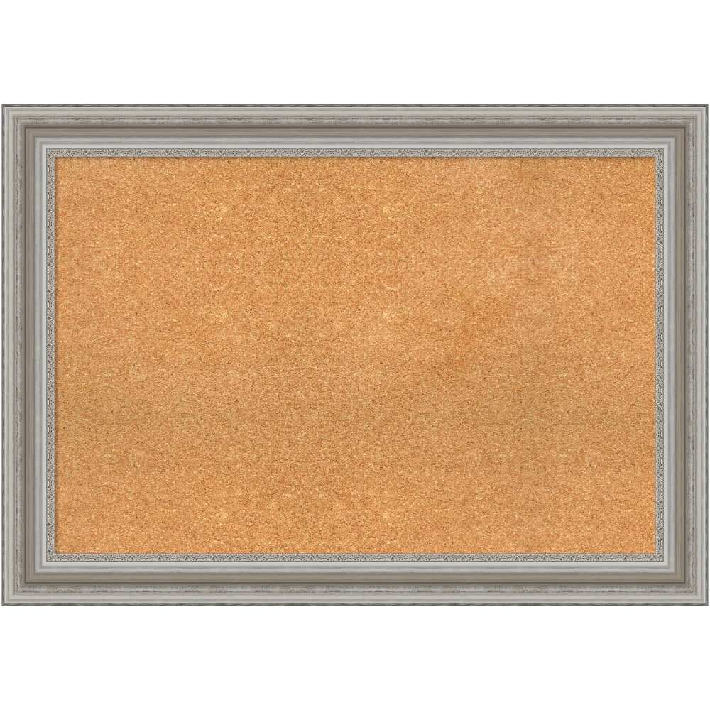 Amanti Art Non-Magnetic Cork Bulletin Board, 42in x 30in, Natural, Parlor Silver Plastic Frame MPN:A42705383224
