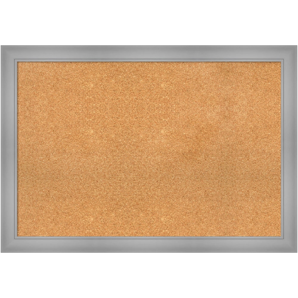 Amanti Art Rectangular Non-Magnetic Cork Bulletin Board, Natural, 40in x 28in, Flair Polished Nickel Plastic Frame MPN:A42705383225