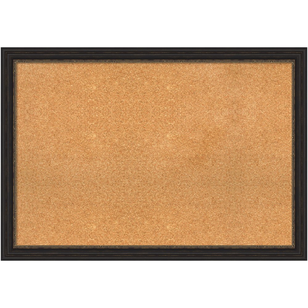 Amanti Art Rectangular Non-Magnetic Cork Bulletin Board, Natural, 40in x 28in, Accent Bronze Narrow Plastic Frame MPN:A42705383239