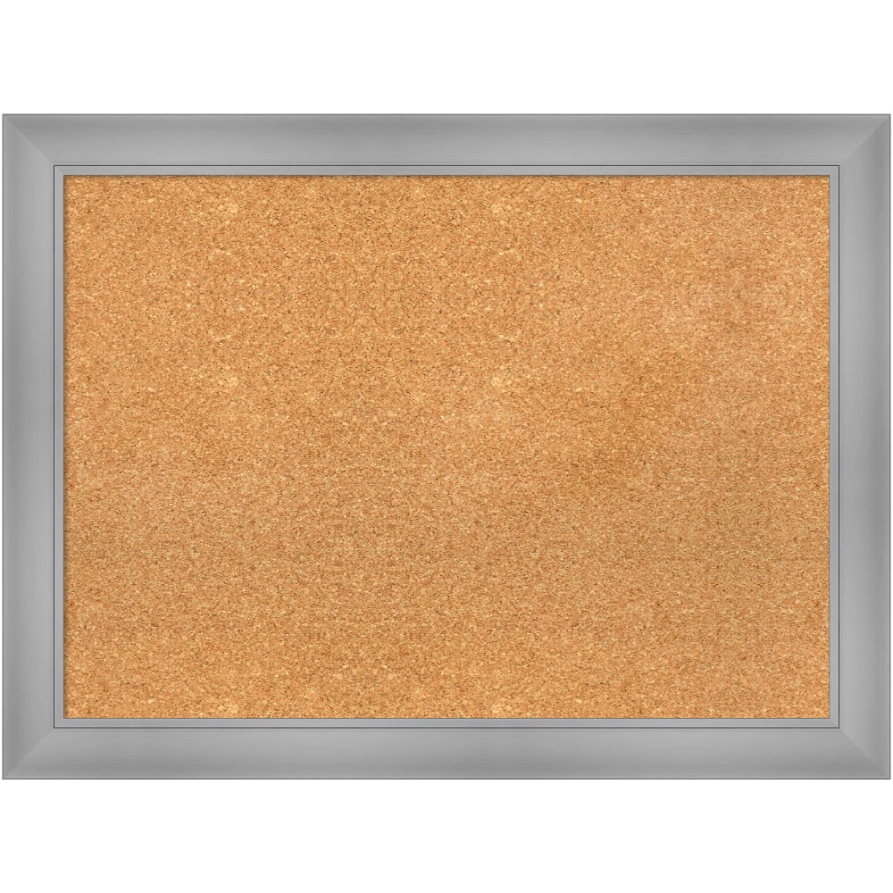 Amanti Art Rectangular Non-Magnetic Cork Bulletin Board, Natural, 32in x 24in, Flair Polished Nickel Plastic Frame MPN:A42705383356