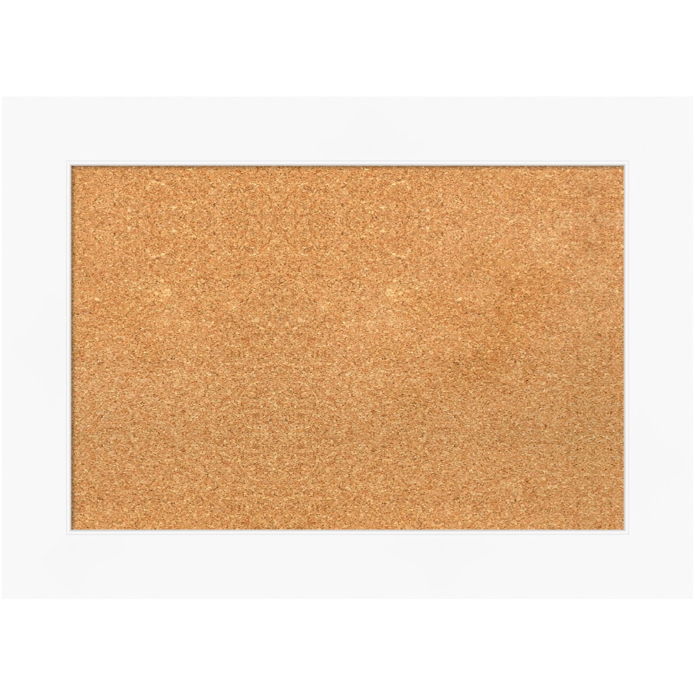Amanti Art Rectangular Non-Magnetic Cork Bulletin Board, Natural, 29in x 21in, Cabinet White Plastic Frame MPN:A42705383396