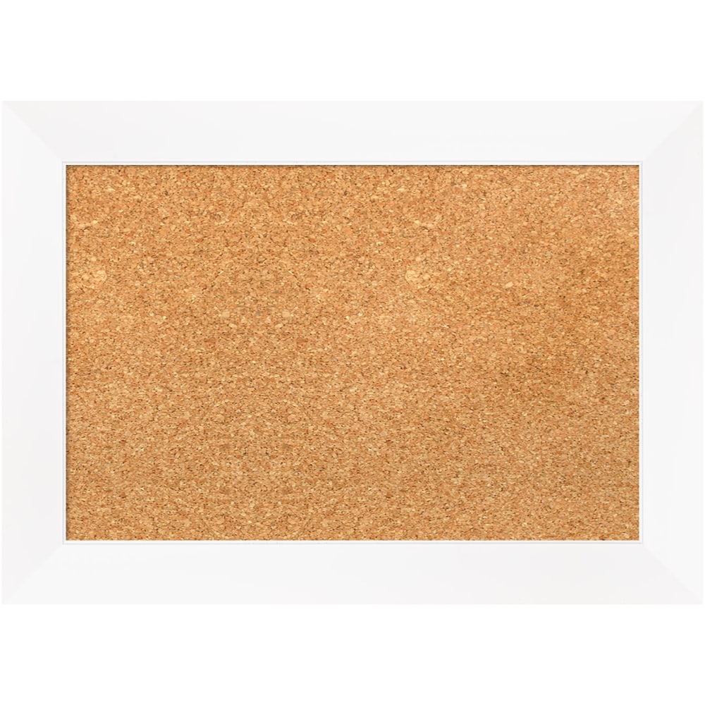 Amanti Art Rectangular Non-Magnetic Cork Bulletin Board, Natural, 21in x 15in, Cabinet White Narrow Plastic Frame MPN:A42705383400