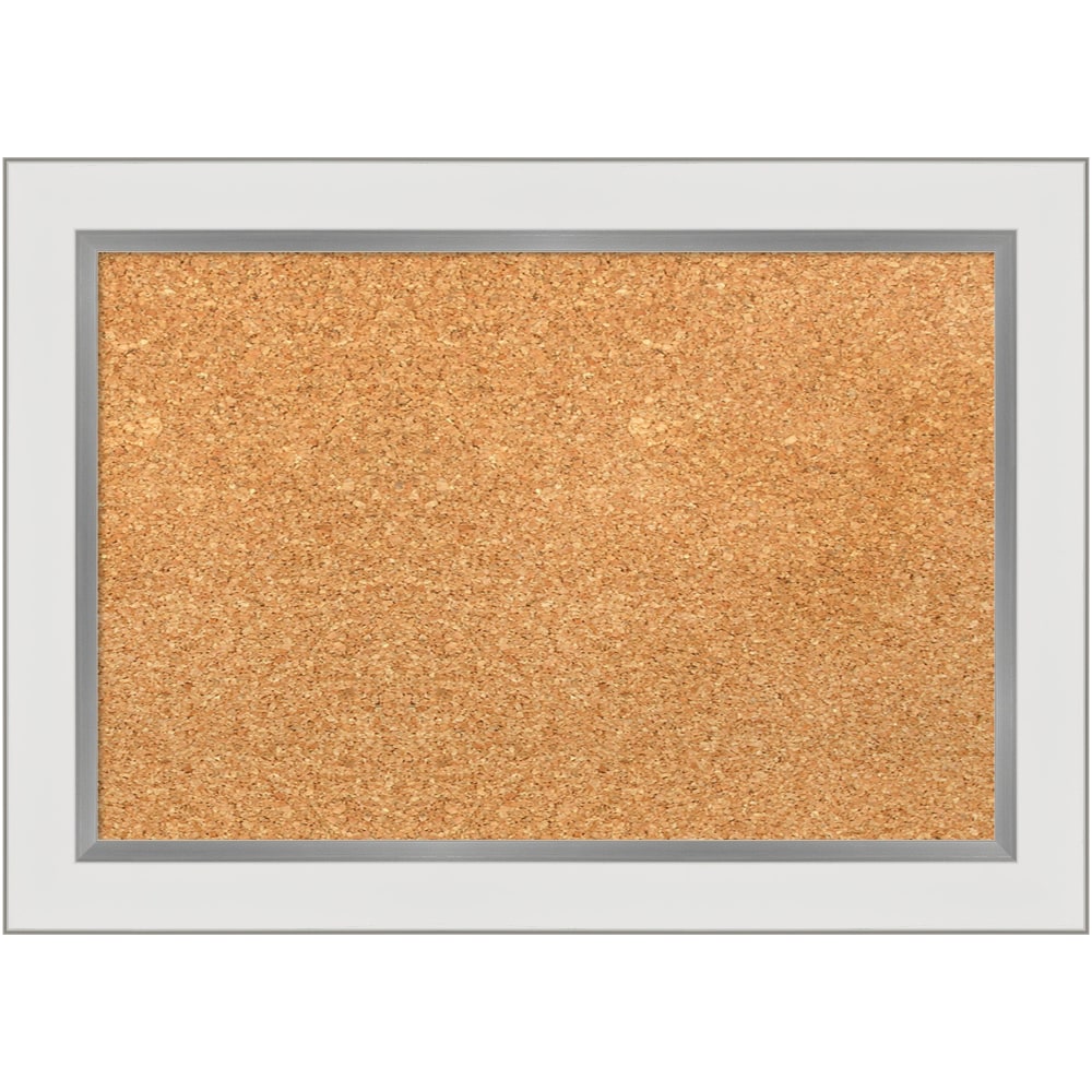 Amanti Art Rectangular Non-Magnetic Cork Bulletin Board, Natural, 21in x 15in, Eva White Silver Narrow Plastic Frame MPN:A42705383402