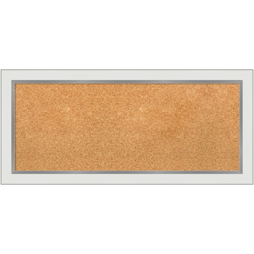 Amanti Art Rectangular Non-Magnetic Cork Bulletin Board, Natural, 33in x 15in, Eva White Silver Narrow Plastic Frame MPN:A42705383427