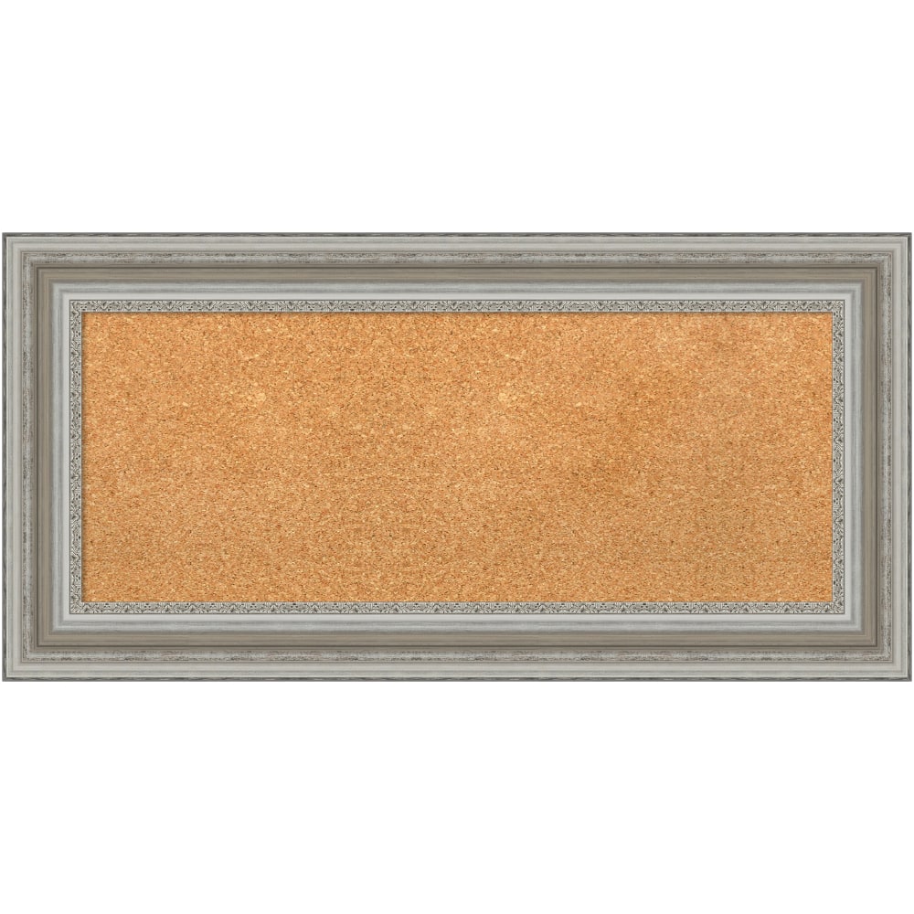 Amanti Art Non-Magnetic Cork Bulletin Board, 36in x 18in, Natural, Parlor Silver Plastic Frame MPN:A42705383431