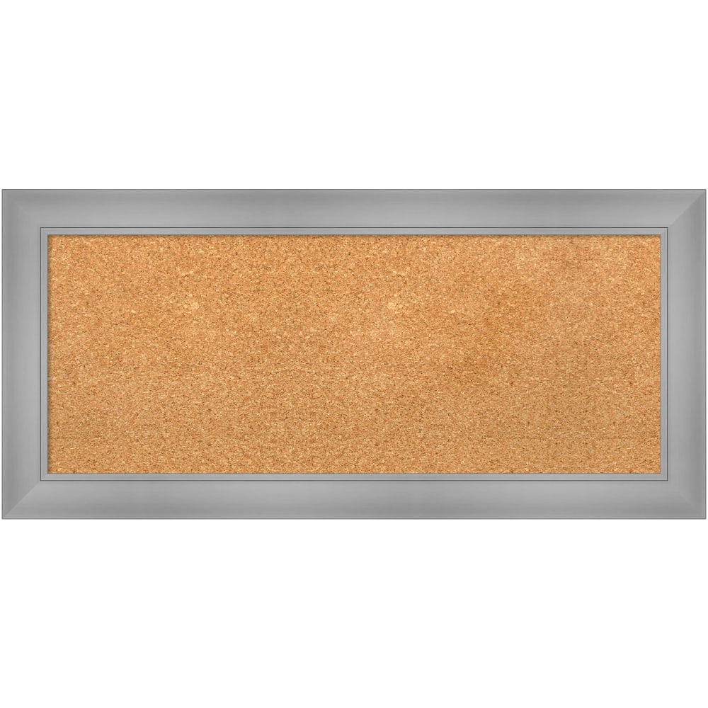 Amanti Art Rectangular Non-Magnetic Cork Bulletin Board, Natural, 34in x 16in, Flair Polished Nickel Plastic Frame MPN:A42705383432