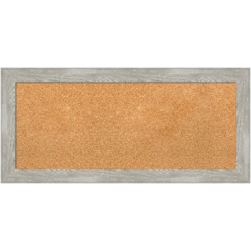 Amanti Art Rectangular Non-Magnetic Cork Bulletin Board, Natural, 34in x 16in, Dove Graywash Narrow Plastic Frame MPN:A42705383434