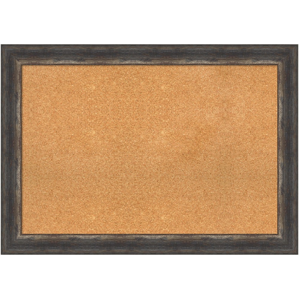 Amanti Art Rectangular Non-Magnetic Cork Bulletin Board, Natural, 41in x 29in, Bark Rustic Char Plastic Frame MPN:A42705383458