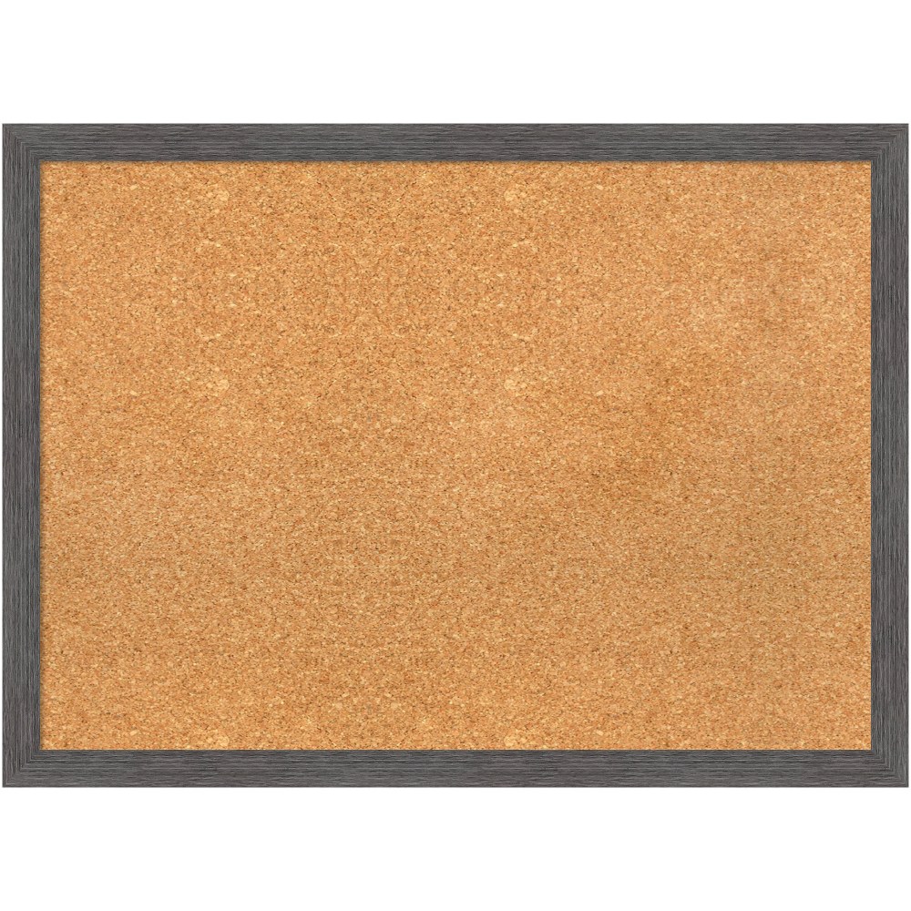 Amanti Art Non-Magnetic Cork Bulletin Board, 30in x 22in, Natural, Pinstripe Plank Gray Thin Plastic Frame MPN:A42705383474