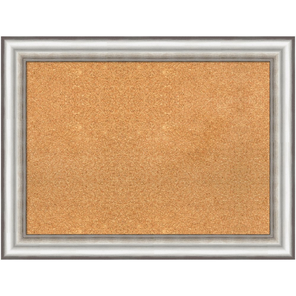Amanti Art Cork Bulletin Board, 33in x 25in, Natural, Salon Silver Polystyrene Frame MPN:A42705383483