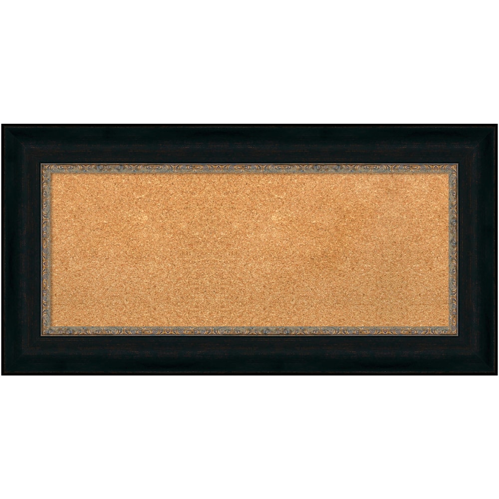 Amanti Art Non-Magnetic Cork Bulletin Board, 37in x 19in, Natural, Manhattan Black Plastic Frame MPN:A42705383490