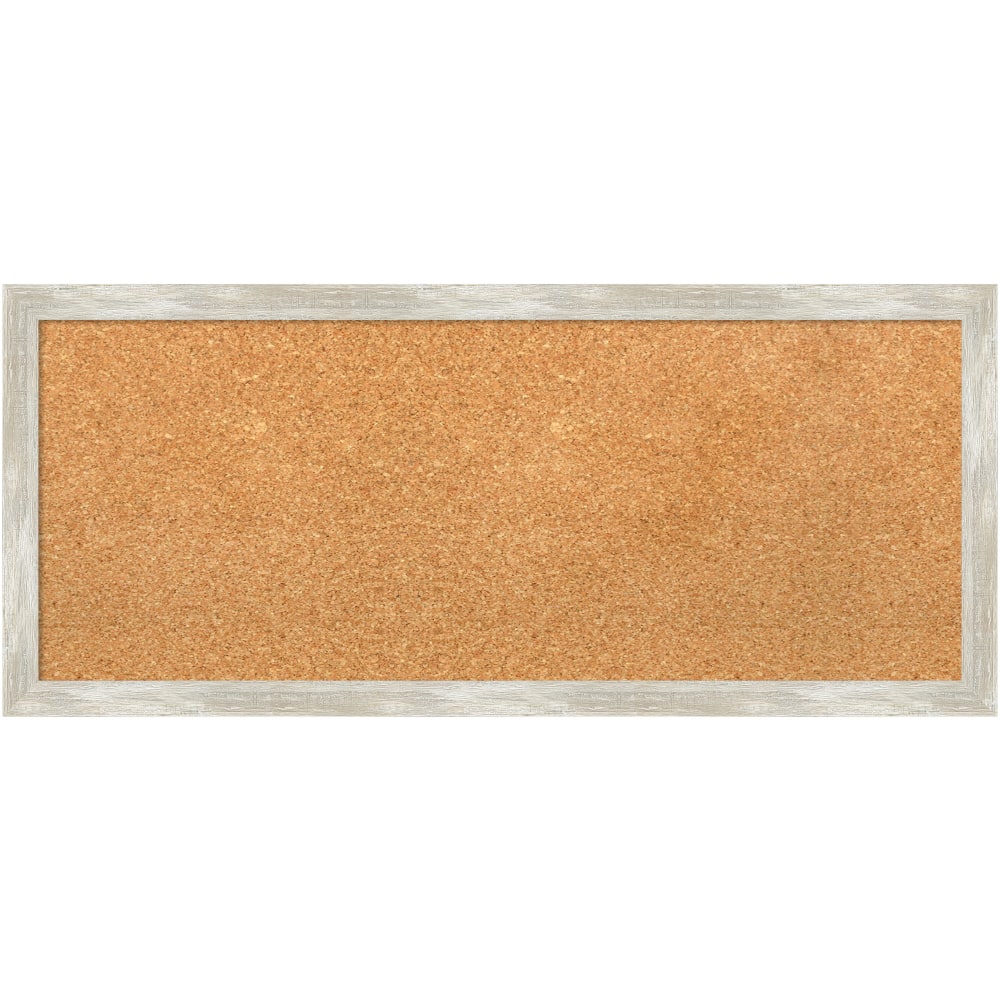 Amanti Art Rectangular Non-Magnetic Cork Bulletin Board, Natural, 32in x 14in, Crackled Metallic Narrow Plastic Frame MPN:A42705383494