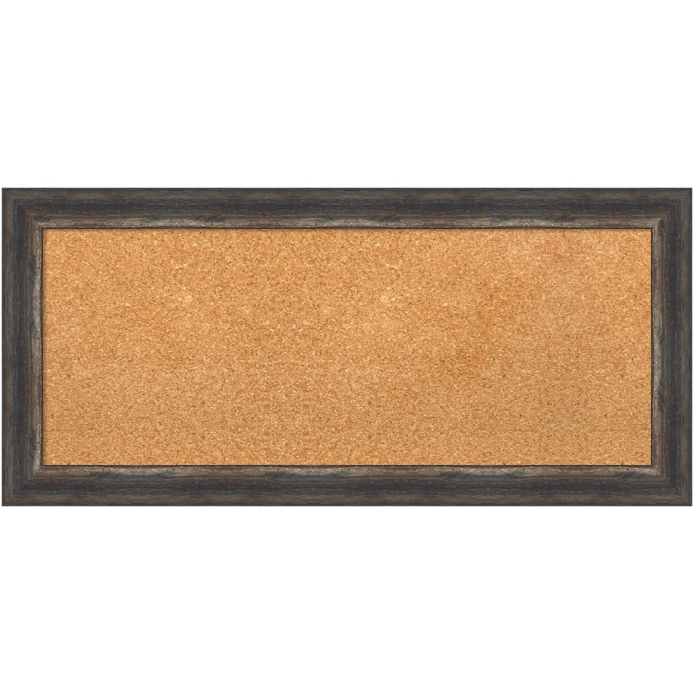 Amanti Art Rectangular Non-Magnetic Cork Bulletin Board, Natural, 33in x 15in, Bark Rustic Char Narrow Plastic Frame MPN:A42705383501