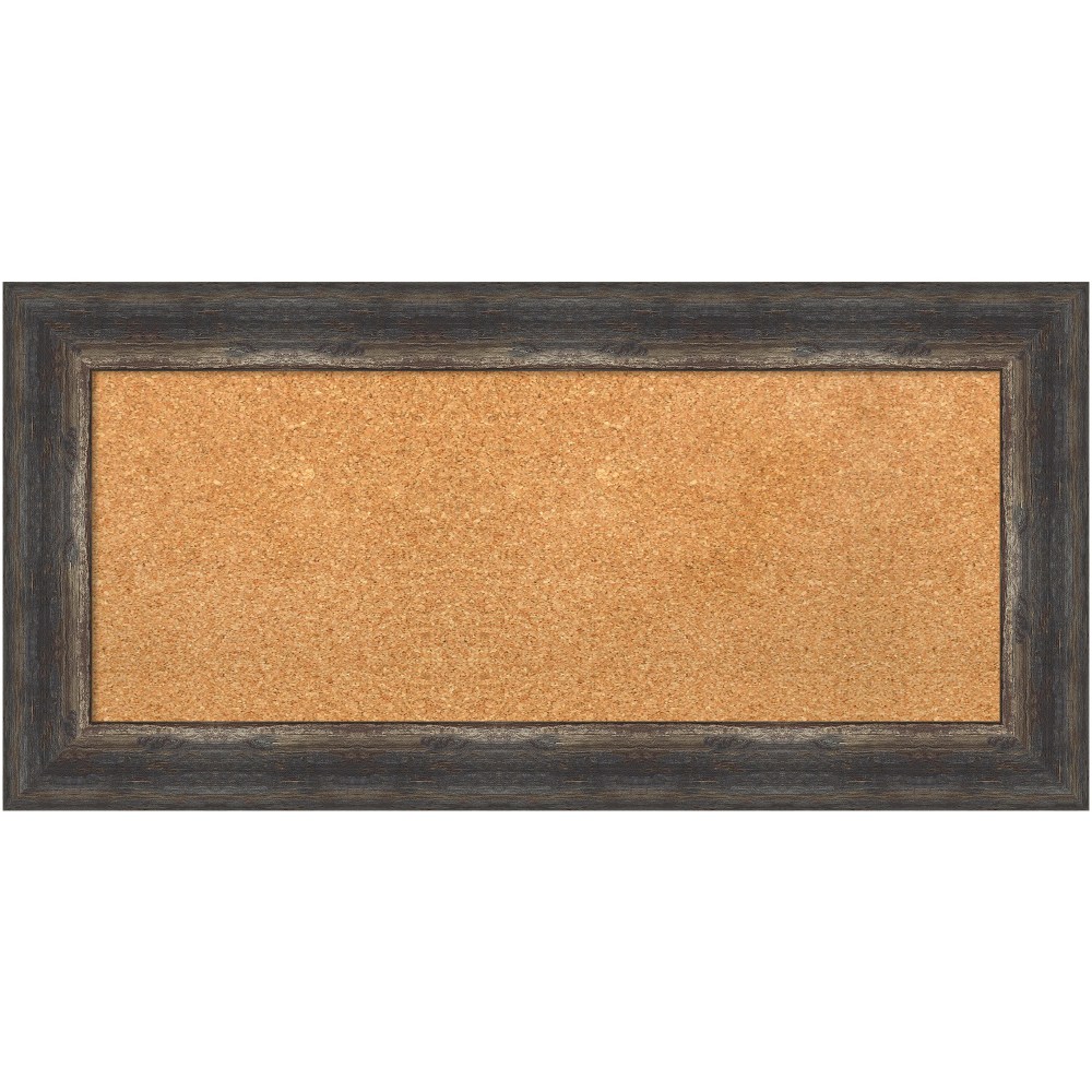 Amanti Art Rectangular Non-Magnetic Cork Bulletin Board, Natural, 35in x 17in, Bark Rustic Char Plastic Frame MPN:A42705383502