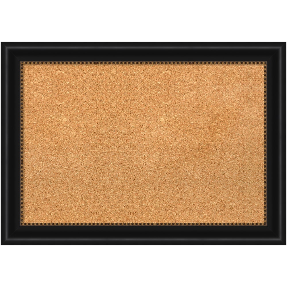 Amanti Art Non-Magnetic Cork Bulletin Board, 28in x 20in, Natural, Manhattan Black Plastic Frame MPN:A42705383528