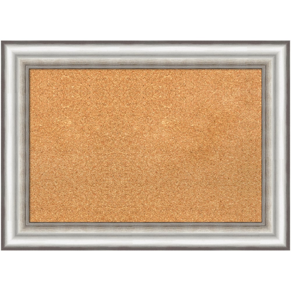 Amanti Art Cork Bulletin Board, 29in x 21in, Natural, Salon Silver Polystyrene Frame MPN:A42705383549