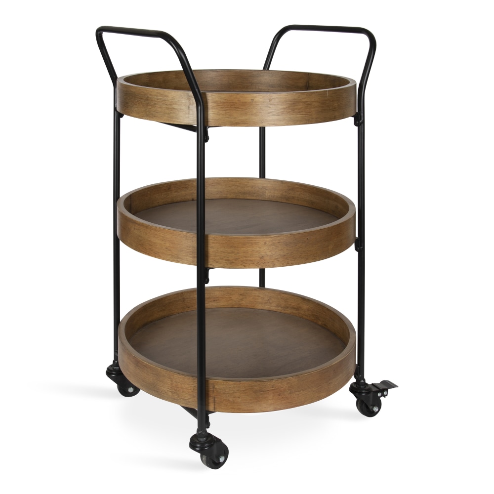 Kate and Laurel Lloyd Mid-Century Modern Transitional 3-Tier Metal/Wood Bar Cart, 31-1/2inH x 18inW x 18inD, Rustic Brown/Black MPN:217523