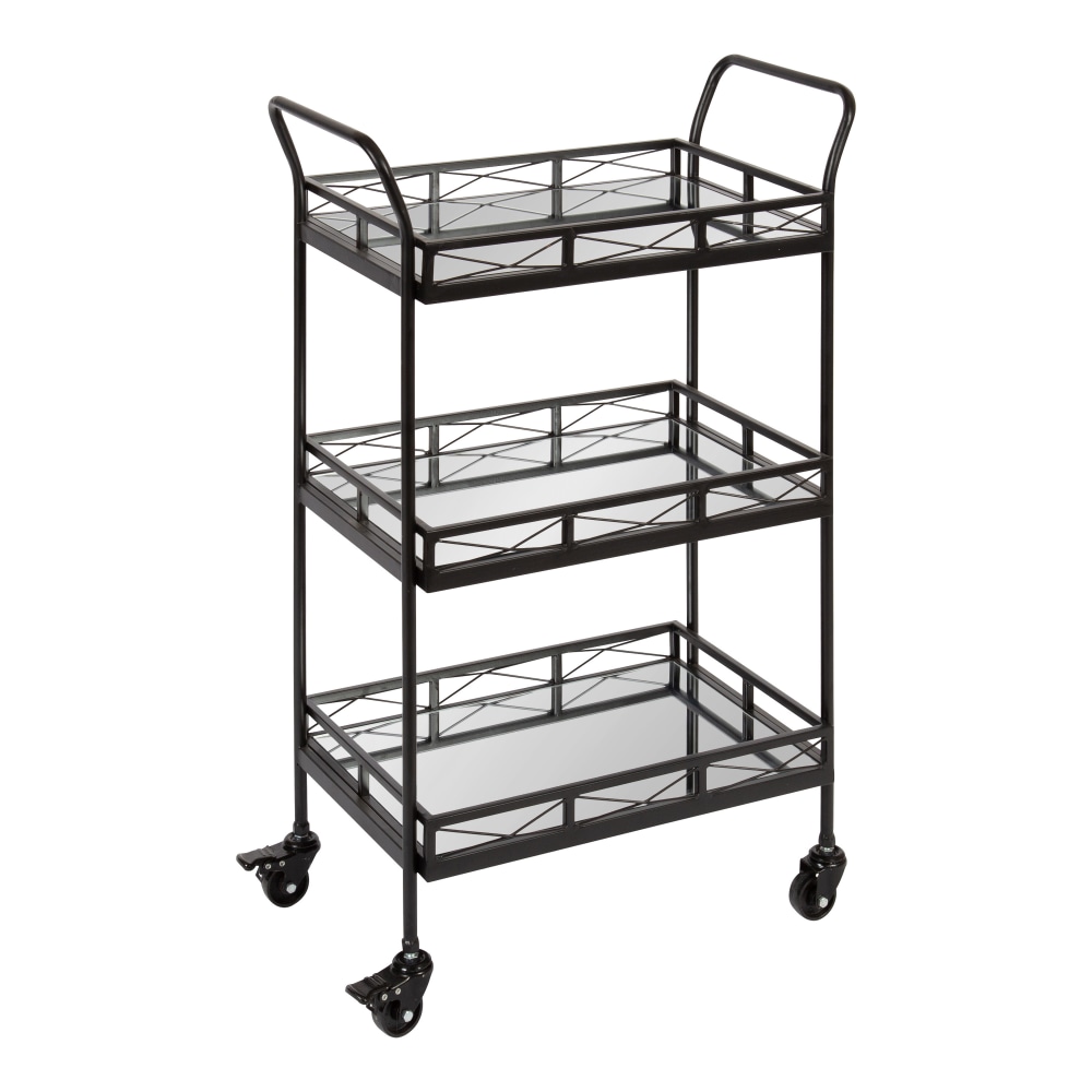 Kate and Laurel Ketia Glam 3-Tier Metal Bar Cart, 35inH x 23inW x 13inD, Black MPN:221170