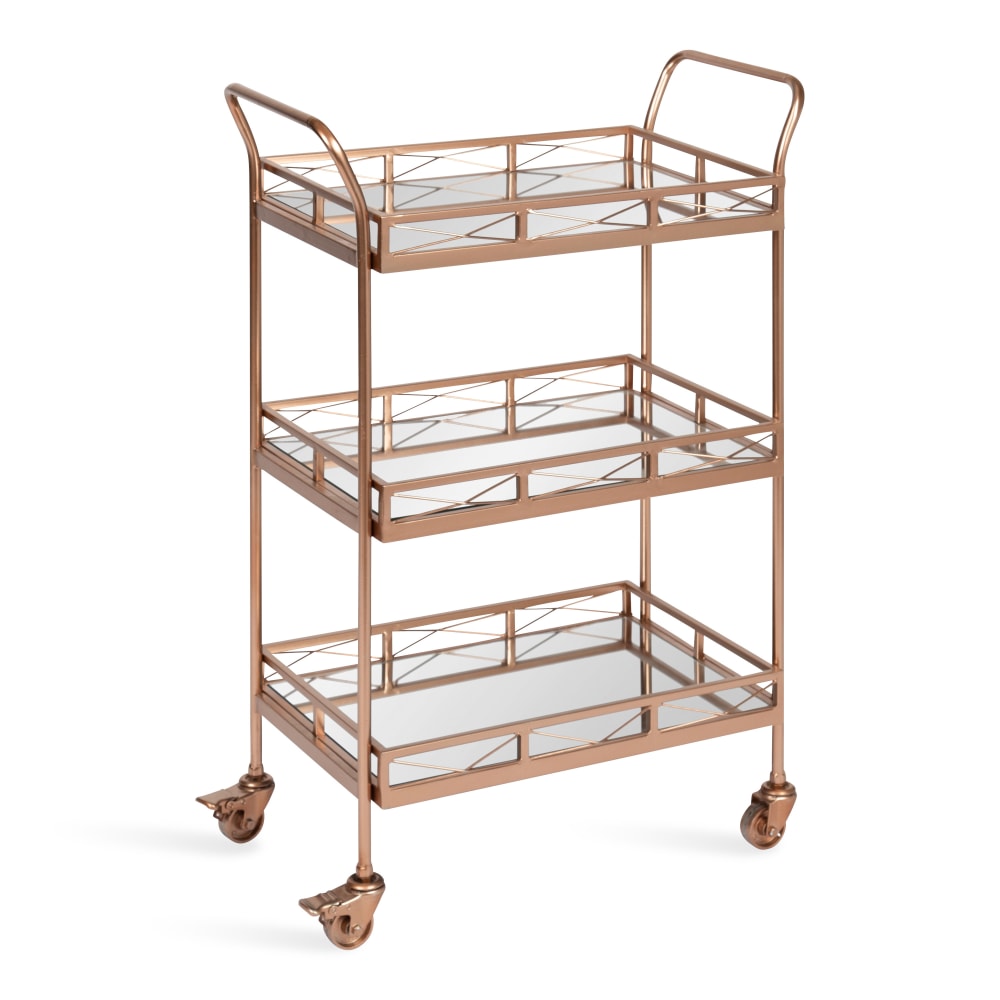 Kate and Laurel Ketia Glam 3-Tier Metal Bar Cart, 35inH x 23inW x 13inD, Rose Gold MPN:221171