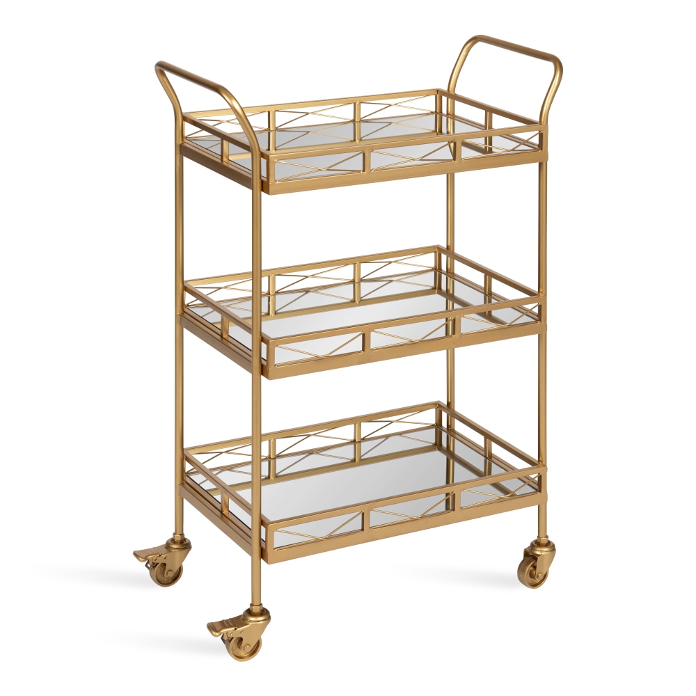 Kate and Laurel Ketia Glam 3-Tier Metal Bar Cart, 35inH x 23inW x 13inD, Gold MPN:221172