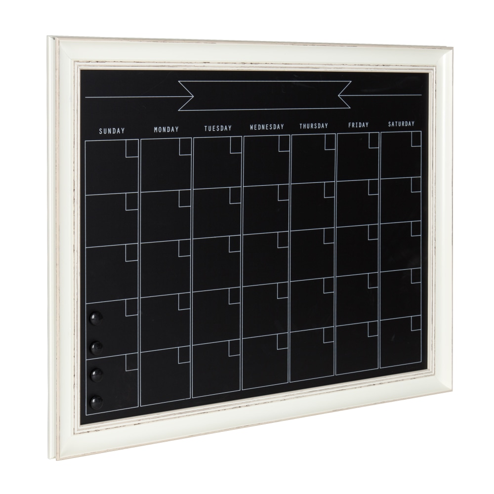 Kate and Laurel Macon Magnetic Framed Chalkboard Monthly Calendar, 22-15/16in x 28-15/16in, Black, White Plastic Frame MPN:211683