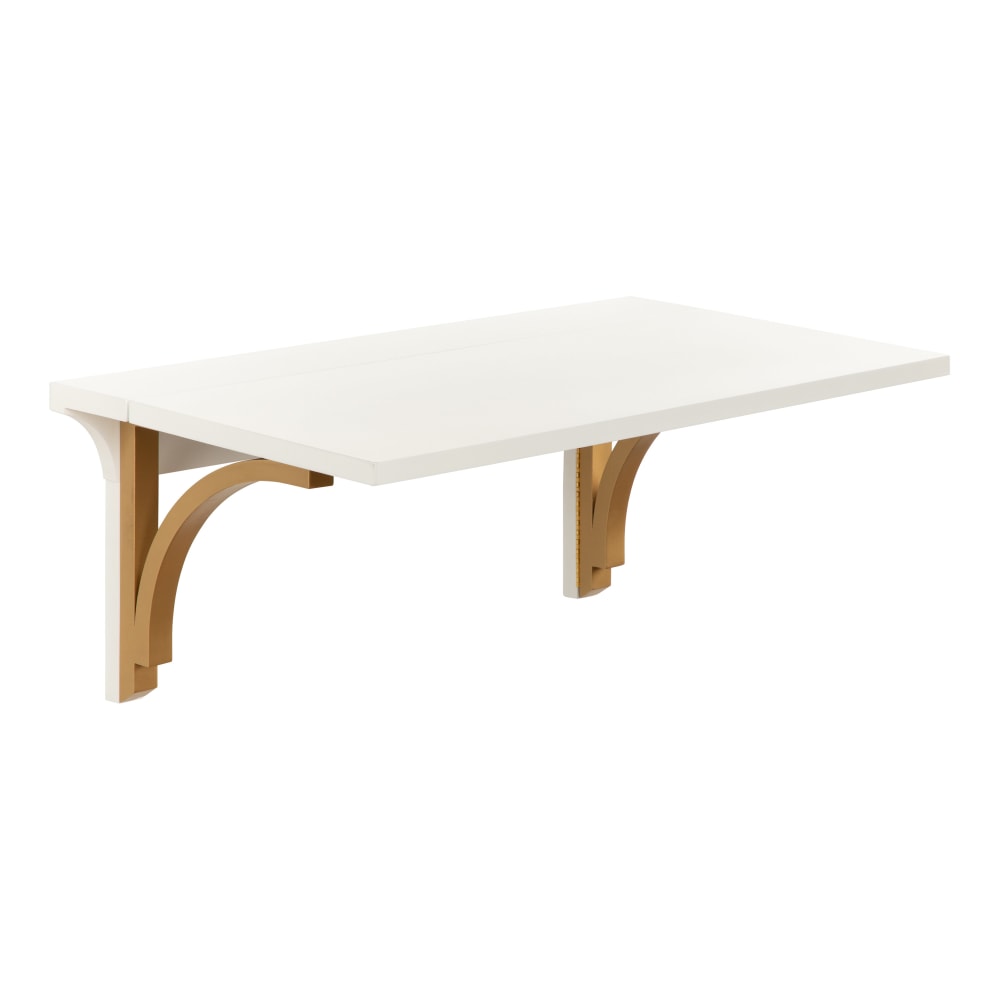 Kate and Laurel Corblynd 30inW Wall-Mounted Floating Student Desk, White/Gold MPN:221479