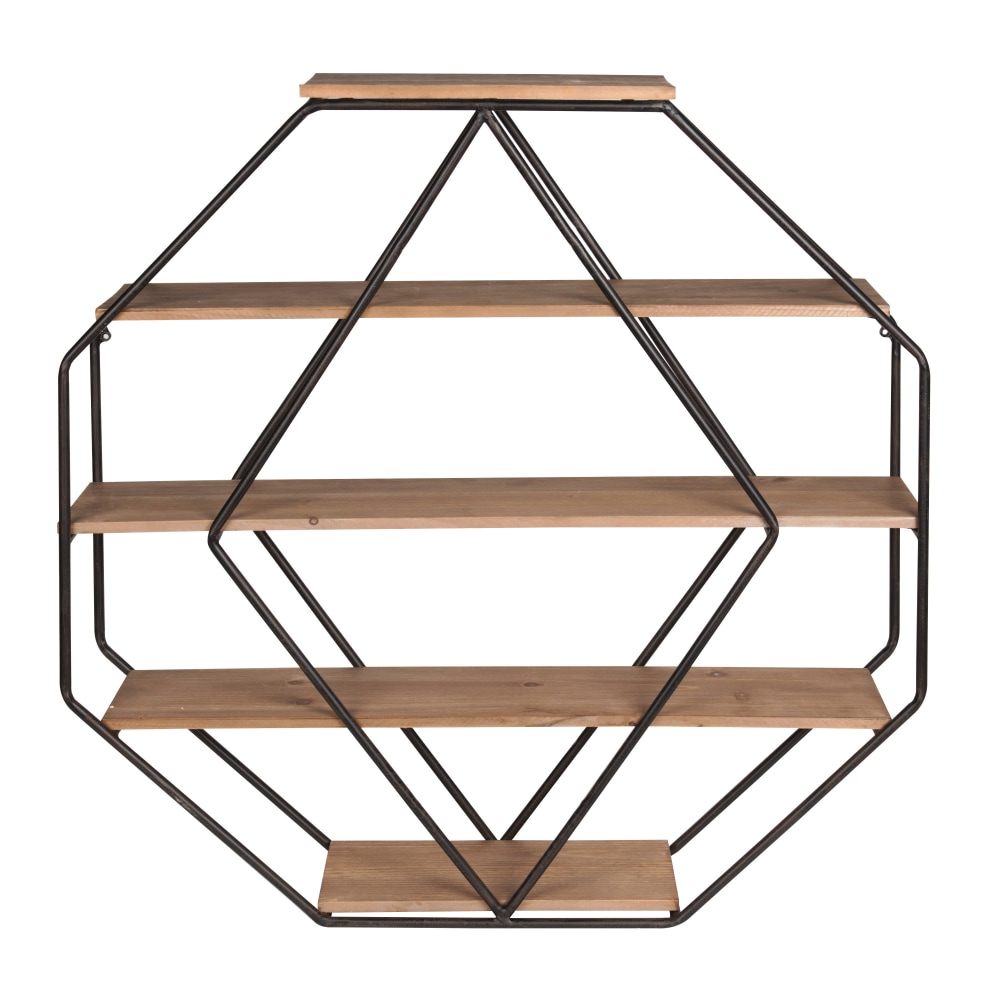 Kate and Laurel Lintz Large Octagon Floating Wall Shelves With Metal Frame, 30-3/4inH x 30-1/2inW x 7inD, Rustic Brown MPN:211230