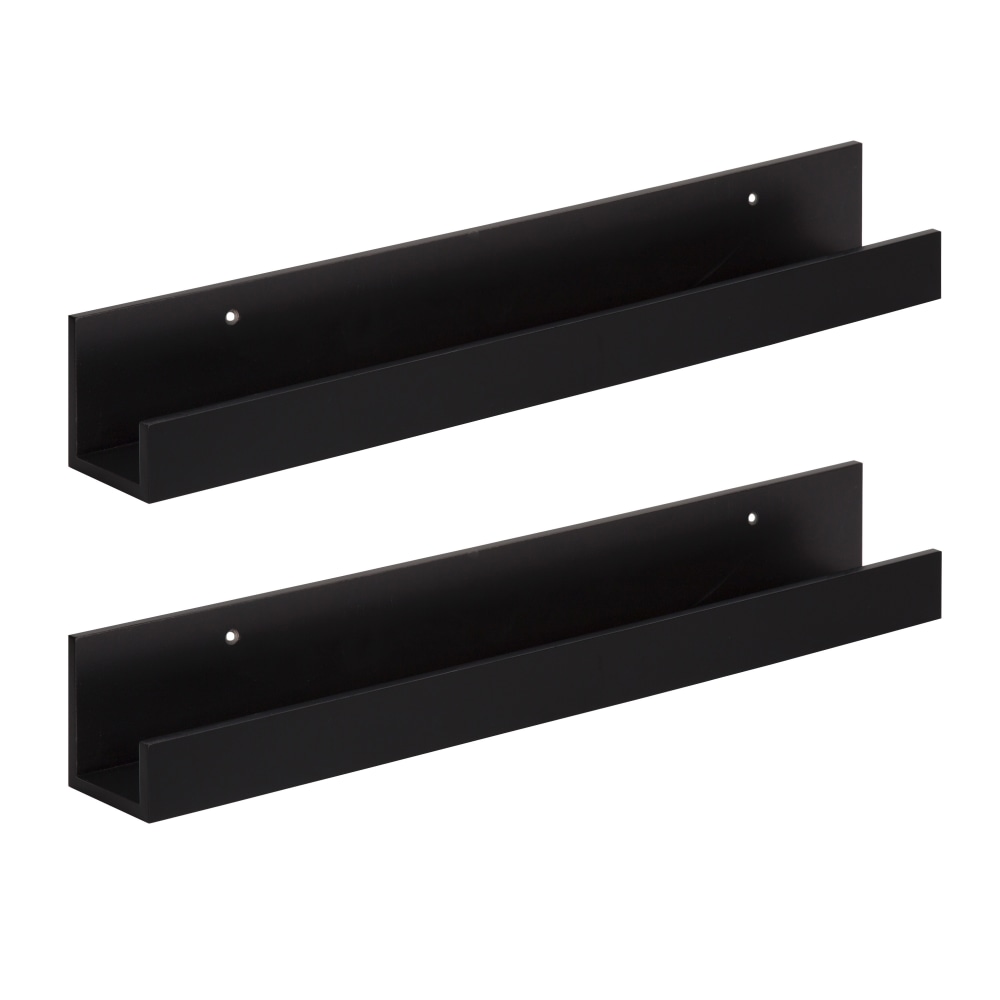 Kate and Laurel Levie Floating Shelf Wall Ledges, 3-1/2inH x 24inW x 3-9/16inD, Black, Set Of 2 Ledges MPN:211553